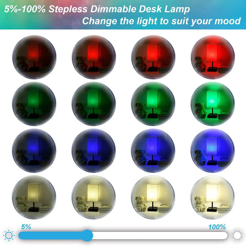 RGBW Touch Lamp With USB Port And AC Outlet 4 Color Mood Nightstand Light stepless dimmable in various light settings