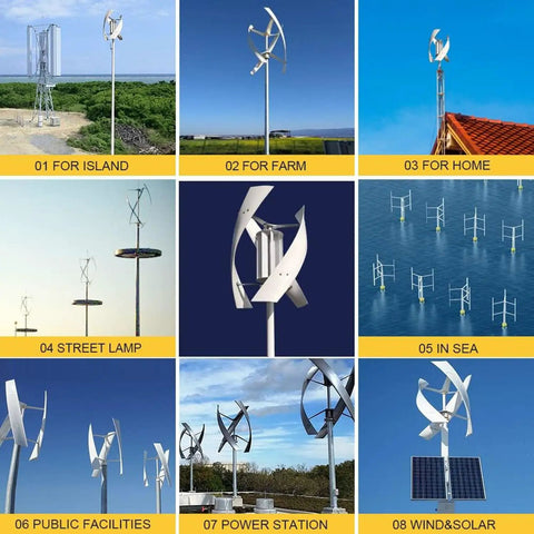 Various applications of 6000W Wind Turbine Kit With Low Speed Three Blade Wind Generator And Controller For Renewable Energy.