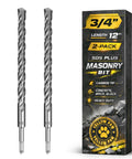 Two 3/4-inch SDS Plus masonry drill bits, carbide tipped, 12" length, Yellow Paw 2-pack box