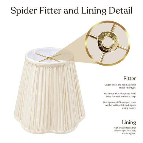 Bottom Scallop Gather Pleat Basic Lamp Shade 8 x 16 x 13 Eggshell Hand Tailored Silk Type Shantung with brass washer detail