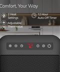 Close-up of Cozy Up With MyHeat Max Portable Ceramic Space Heater controls with adjustable thermostat and digital display