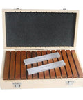 Dead On Precise 28 Piece Gauge Block Set Featuring Engraved Setting Strips For Real Woodworkers Router Truing Jigs And Table Saw Calibration Tools Built Solid For Shop Work in wooden box.