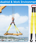 Two Pack Lifting Slings With Hooks Web Slings Polyester Bridle Slings Heavy Duty Two Leg Lifting Straps with crane in use