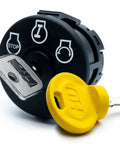 Close-up of Ignition Key Switch With Protective Umbrella Key Plug And Play Compatible With Craftsman MTD Troy Bilt, black, yellow key