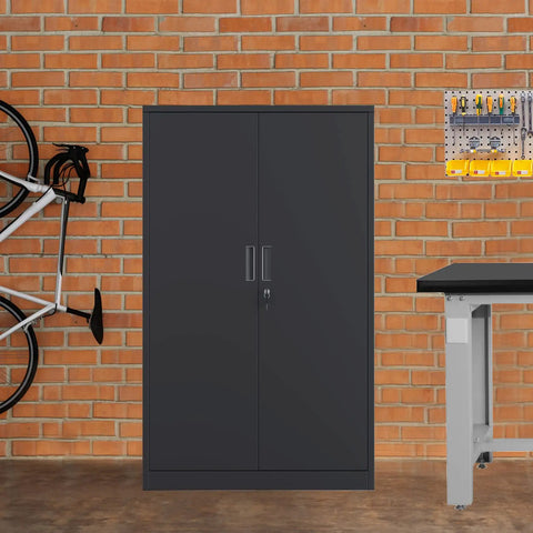 Badass Metal Storage Cabinet With Locking Doors And Three Adjustable Shelves 53 Inch Tall Lockable Steel Cupboard For Garage Home Office Or Pantry Use Black Finish Built Different