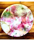 15 Inch Rustic Farmhouse Round Wooden Lazy Susan Centerpiece with colorful floral design on wooden surface for dining table