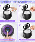Product use steps for Pro Grade Deep Clean Ultrasonic Dental Cleaner 45kHz, filling water, placing, operating, removing appliance