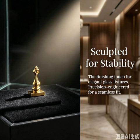 All Metal Railing Shelf Brackets Kit With Zinc Alloy Connectors And Golden Finish Bar Cart Rail Ends displayed on black platform