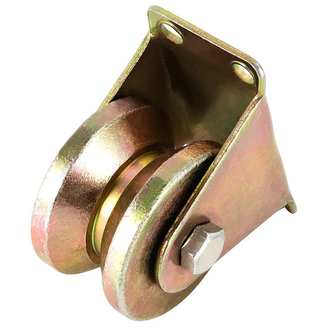 Dead Set 12 Pack 2 Inch Steel V Groove Caster Wheels With Bolts For Sliding Gates And Industrial Carts Galvanized finish close-up view