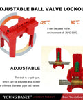 Adjustable Ball Valve Lockout Device For Half Inch To Two And A Half Inch Pipes Red with Temperature Range