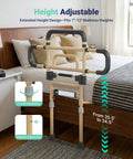 Must-Have 180-Degree Foldable Bed Rail For Seniors With Adjustable Height And Width in bedroom setting, khaki color.