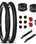 Two Mountain Bike Tires And Tubes Set With 20x1.95 Tire And 32mm Inner Tubes, folding replacement with levers and liners.
