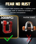 Image comparing red Three Quarter Inch D Ring Shackle With Seven Eighths Pin Forged Aluminum Heavy Duty Tow and another brand