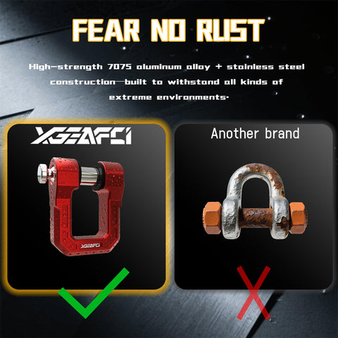 Image comparing red Three Quarter Inch D Ring Shackle With Seven Eighths Pin Forged Aluminum Heavy Duty Tow and another brand