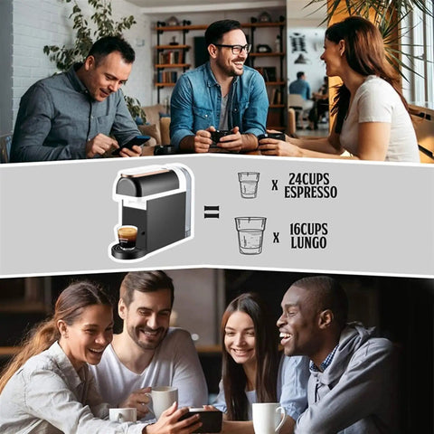 All In One Office Coffee Maker With Permanent Filter And Capsule Compatibility Semi Automatic Espresso Pump Machine For Fresh Brewed Coffee At Home Or In The Office Easy To Clean No Paper Filters Needed, showing espresso and lungo cup capacity.