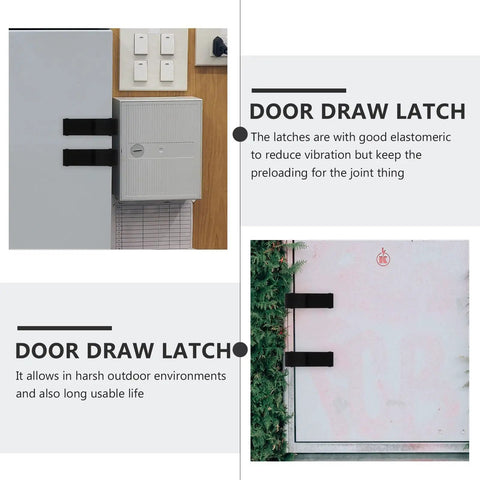 Four Pack Black Rubber Electrical Cabinet Locks Latches Replacement Door Draw Latch For Electrical Boxes And Storage Cabinets Soft Rubber Material Universal Fit For Tools And Home Use shown on cabinets