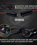 Dope Underglow LED Light Kit For Cars 4 Pieces RGB Neon Underside Lights wiring and cigarette lighter adapter display.