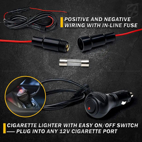 Dope Underglow LED Light Kit For Cars 4 Pieces RGB Neon Underside Lights wiring and cigarette lighter adapter display.