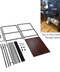 Image of Heavy Duty 3D Printer Stand With Solid Wood Top And Smooth Roll Casters, parts layout for assembly and tools.