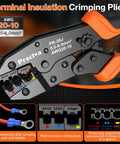 Pro Grade Ratchet Crimping Tool Kit for Insulated Terminals and Wire Connectors AWG20-10 0.5-6mm2 with precision jaws