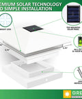 Gala Solar Powered LED Post Cap Lights 4 Pack For 4x4 Wood And PVC Posts White Outdoor Garden Pathway Lighting With Weatherproof Caps Easy Installation No Wiring Needed, featuring solar panel, bright LEDs, and installation details.
