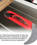 Top Tier Table Saw Riving Knife Kickback Shield Compatible With Dewalt Dwe7485 showing saw blade and riving knife assembly on saw.