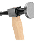 W1013 Pick And Finishing Hammer For Auto Body Work High Carbon Drop Forged Steel Head with wooden handle, closeup view