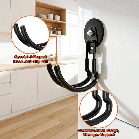 Heavy Duty Magnetic J Hooks Set With Anti Slip Layer For Metal Cabinets Garage Shelves And Garden Tools Black Three Piece Set