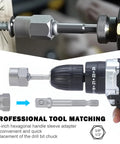 3/8 inch adapter in use with drill for 14 Piece Pro Grade Bolt Extractor Kit With Impact Nut Remover Set And Three Eighths Inch Adapter