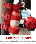 Adjustable Fire Extinguisher Holder Strap With American Flag Pattern For Wrangler JK JKU TJ CJ Gladiator Secure Car Mount Keeps Extinguisher From Rolling Under Seats And Slipping In Your Ride visible in vehicle