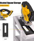 Heavy Duty Metal Circular Saw Holder Wall Mount And 3 Tier Tool Organizer with dedicated jigsaw storage slot on rack.