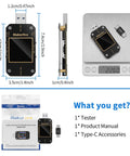 All In One USB Power Meter And Multimeter For Type C PD QC 2.0 3.0 4.0, Voltmeter And Ammeter, dimensions and included items.
