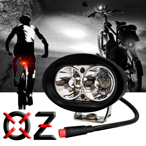 Close-up of an 8W LED E-Bike Headlight With 2-Pin Julet Plug, Plug-And-Play, Ultra Bright Daylight-Style Visibility for 12V-60V Systems.