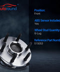 2WD Front Wheel Bearing And Hub Assembly Set Of 2 Fits 2000-2008 Chevy Tahoe Suburban 6-lug ABS front view
