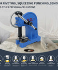 1 Ton Arbor Press With Ratchet Leverage And Handwheel 5.5 Inch Max Height Desktop Punch Press on workshop table
