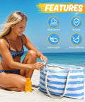 Woman using Go To Extra Large Beach Bag With Waterproof And Sandproof Zipper, Durable Travel Tote for family beach vacation