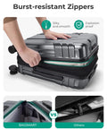 Front view of BAGSMART gray 20-inch expandable carry-on hard-shell luggage with spinner wheels being opened