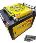 Hella Heavy Duty Automatic Rebar Bender 220V Electric Steel Bar Bending Machine Featuring Knockout 0 To 180 Degree Adjustable Angle view from top with steel bars.