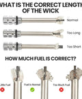 Diagram showing correct wick length and fuel level for Rugged 3 In 1 Lighter Keychain With Bottle Opener And Multitool For Outdoor Survival.