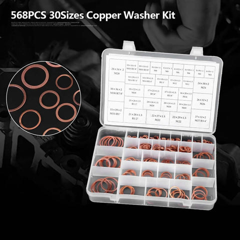 Super Sweet 570pcs Copper Washer Assortment Kit With 30 Metric Sizes Nice For Auto Repair And Home Plumbing Jobs Plastic Organizer Holds Sump Plugs Hydraulic Fittings Oil Seals Easy Find Compartments Keep Gear Tidy On Trucks Or Cars.