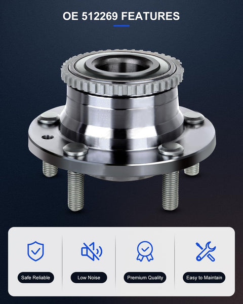 Wheel Bearing Hub Assembly With ABS Sensor Rear 5 Lug Direct Fit Replacement 512269 X2 Easy Install for Mazda Dodge rear view