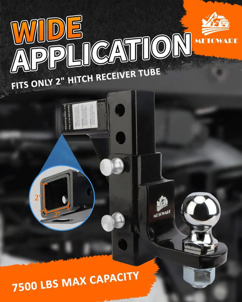 Beefy Adjustable 2 Inch Trailer Hitch Ball Mount 7500 Lbs Capacity Fits 2 Inch Receiver visible with anti-theft lock pins