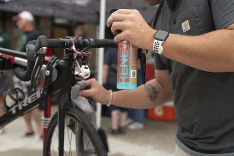 Waterless Ceramic Bike Cleaner Spray With Pina Colada Scent, 16 Oz, Quick Post Ride Shine, Safe On All Finishes, No Water Needed, Easy Touchup For Road, Mountain, And Gravel Bikes applied to road bike bar