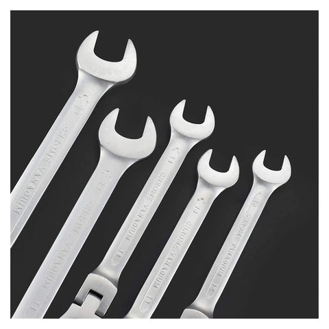 7 Piece Flexible Head Ratcheting Wrench Set With 8 mm 10 mm 12 mm 13 mm 14 mm 17 mm 19 mm Hand Tools, Durable Anti Rust Finish