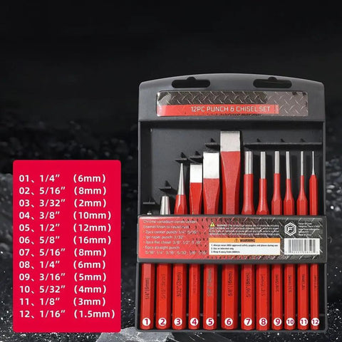 12 Piece Metal Punch And Chisel Kit Hand Tools For Shaping And Cutting Brick Stone And Metalwork Pro Grade Set For Pros And DIY Projects