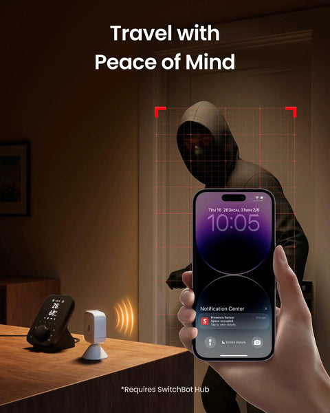 Smart MmWave Radar Motion Sensor with Bluetooth, detects intruder via phone alert, compatible with Alexa HomeKit Apple Home.