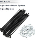 Universal Bicycle Spokes Set 12G 123mm Length With Nipples Black Carbon Steel 36 Spokes And 36 Nipples