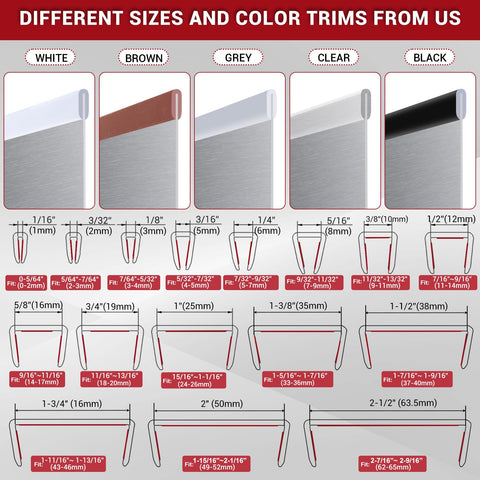 Various sizes and colors of self adhesive EPDM rubber edge trim U channel edge protector for sharp sheet metal edges and car doors.