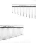 Close-up of Crescent Butter Comb Finishing Tool For Precision Detailing, 6.5 Inch Coarse And Fine Teeth, Chrome Finish.
