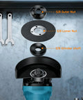 Heavy Duty Angle Grinder Wrench And Nut Kit With Secure Storage Box Fits 4 And 5 Inch Grinders assembly showing flanges and spanners.